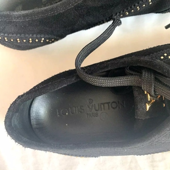 Louis Vuitton Black Suede Sneakers with Gold Studs - size 38.5  US 8.5 - Picture 3 of 6